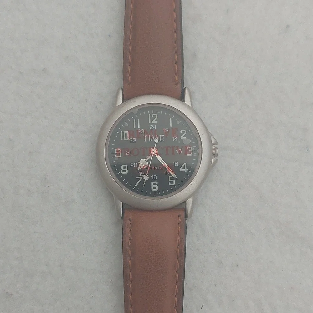 TIME MAGAZINE Unisex quartz Silver Tone Brown Leather Watch NIB